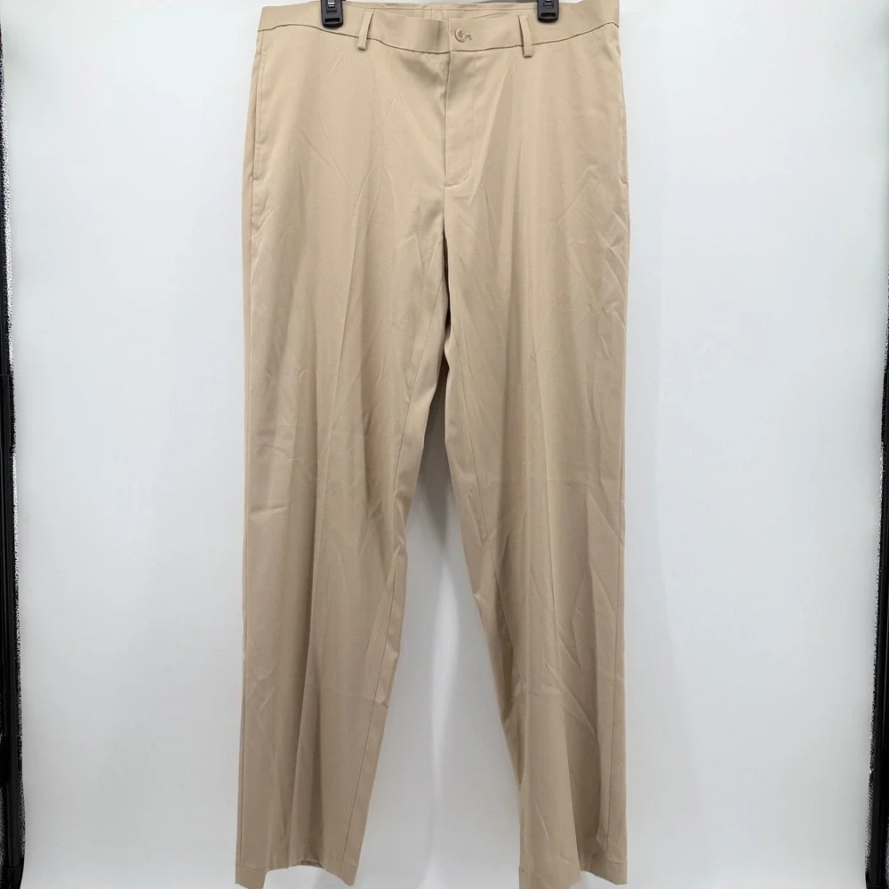 Slazenger Mens Golf Pants Khaki Tan Performance Stretch Flat Front W36 L34